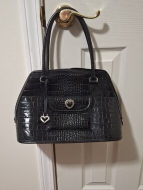 Brighton Black Croc-Embossed Satchel with Heart Charm